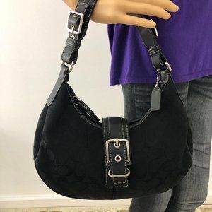 Coach Black Signature Jacquard Canvas Satchel Hobo Handbag 6363